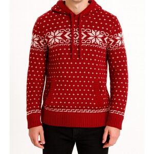 American Eagle‎ Heritage Softest Sweater Retro Red Snowflake Nordic Hoodie M